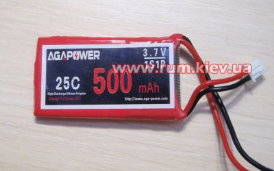 Аккумулятор AGA POWER Li-Po 500mAh 3.7V 1S 25C Softcase JST